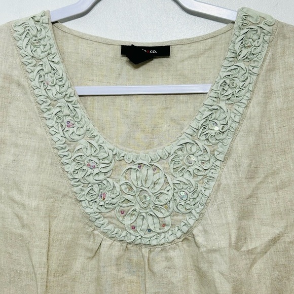 Linen Coastal Lagenlook Boho Sequin Blouse by Style & Co Womens Size 18 - Picture 2 of 6